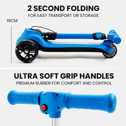 ROVO KIDS 3-Wheel Electric Scooter , Ages 3-8, Adjustable Height, AU Compliant, Lithium Battery, Blue.