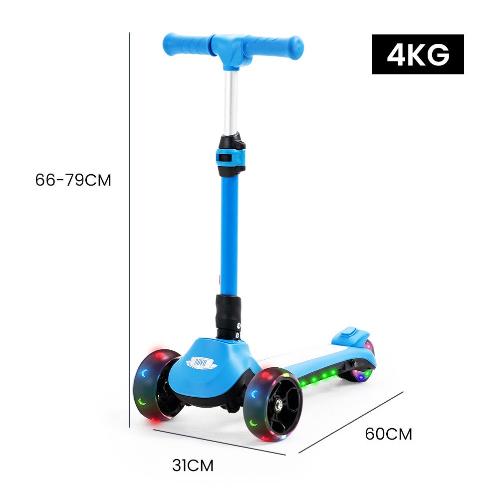 ROVO KIDS 3-Wheel Electric Scooter , Ages 3-8, Adjustable Height, AU Compliant, Lithium Battery, Blue.