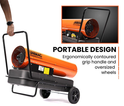 UNIMAC 50KW Portable Industrial Diesel Direct Forced Air Space Heater.