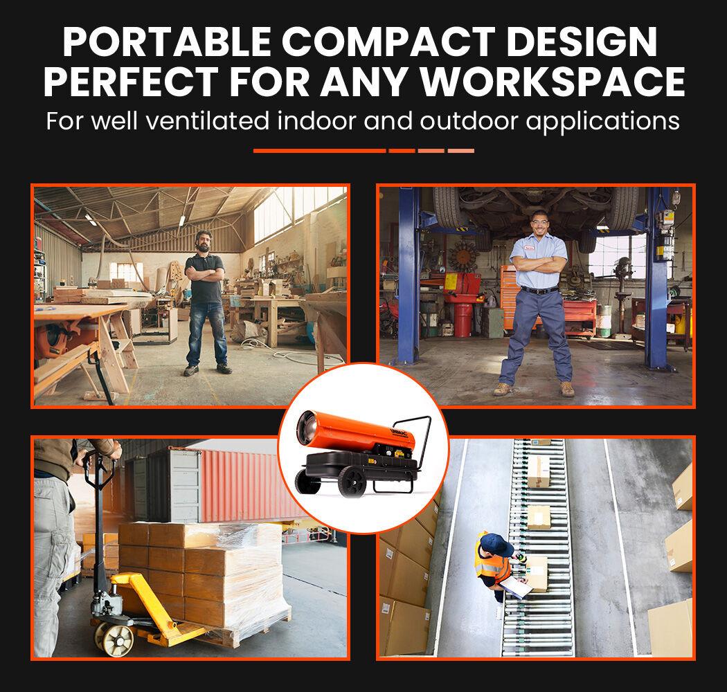 UNIMAC 50KW Portable Industrial Diesel Direct Forced Air Space Heater.