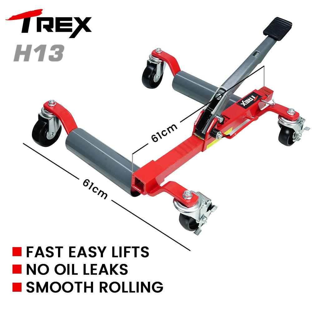 T-REX 590kg Vehicle Positioning Jack, Mechanical Ratcheting Foot Pedal Wheel Dolly For Auto Car Moving.