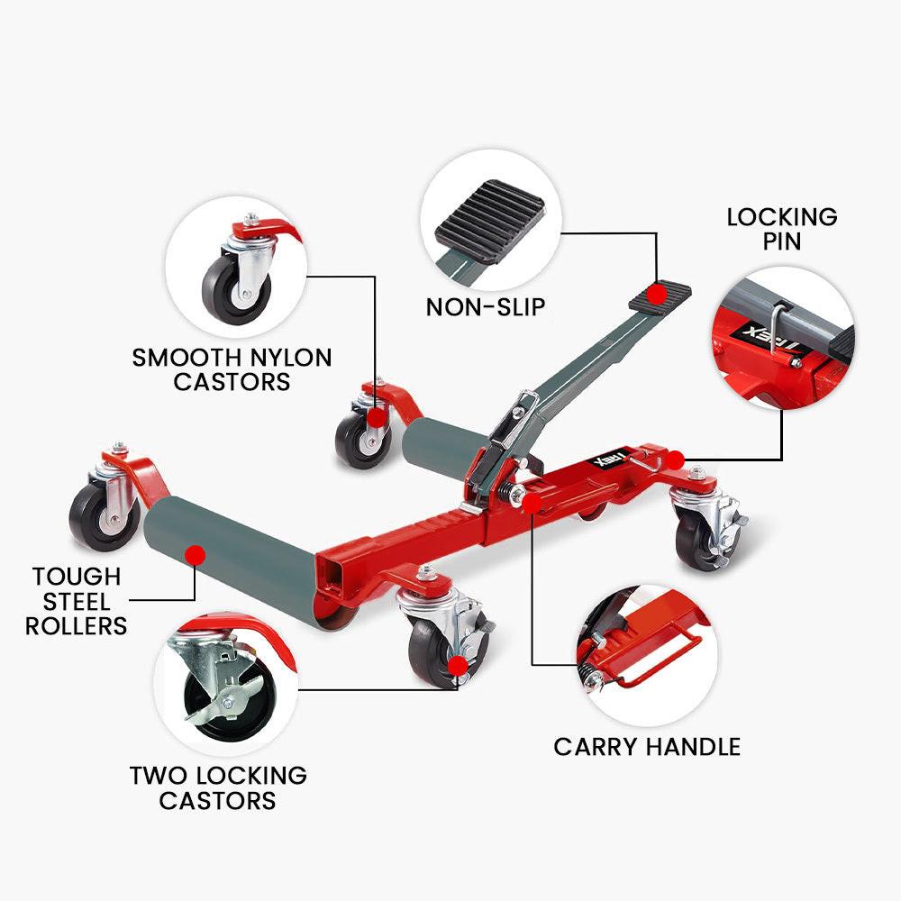 T-REX 590kg Vehicle Positioning Jack, Mechanical Ratcheting Foot Pedal Wheel Dolly For Auto Car Moving.