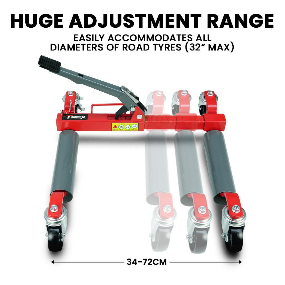 T-REX 590kg Vehicle Positioning Jack, Mechanical Ratcheting Foot Pedal Wheel Dolly For Auto Car Moving.