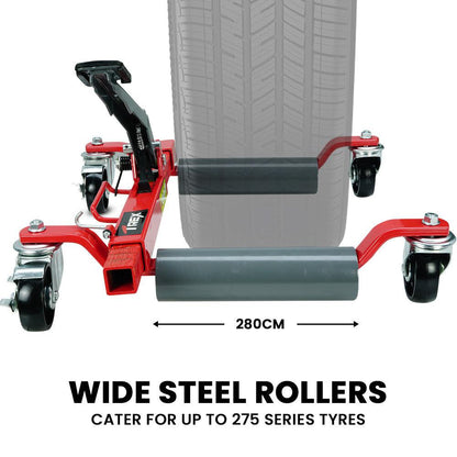 T-REX 590kg Vehicle Positioning Jack, Mechanical Ratcheting Foot Pedal Wheel Dolly For Auto Car Moving.
