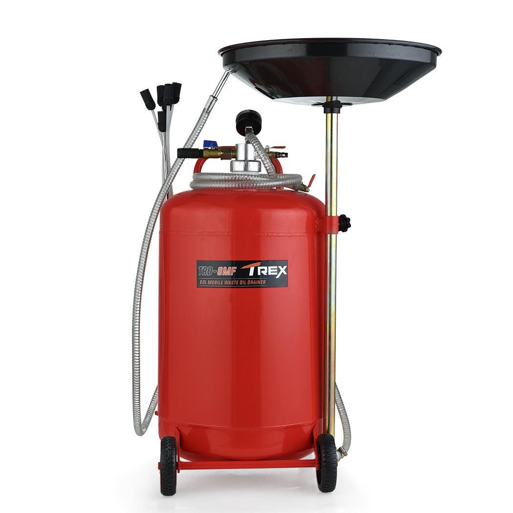 T-REX 80L Mobile Waste Oil Drainer Tank, Pneumatic, Telescopic, Extractor Probes, Workshop.