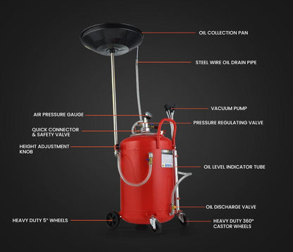 T-REX 80L Mobile Waste Oil Drainer Tank, Pneumatic, Telescopic, Extractor Probes, Workshop.