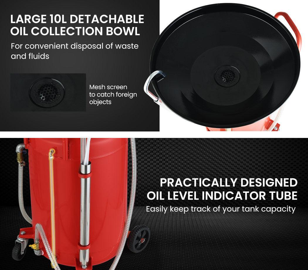 T-REX 80L Mobile Waste Oil Drainer Tank, Pneumatic, Telescopic, Extractor Probes, Workshop.