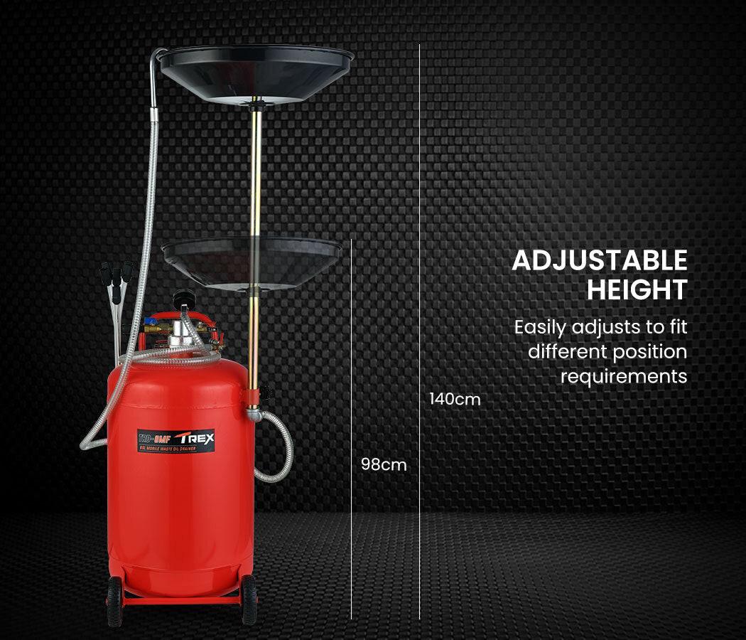 T-REX 80L Mobile Waste Oil Drainer Tank, Pneumatic, Telescopic, Extractor Probes, Workshop.