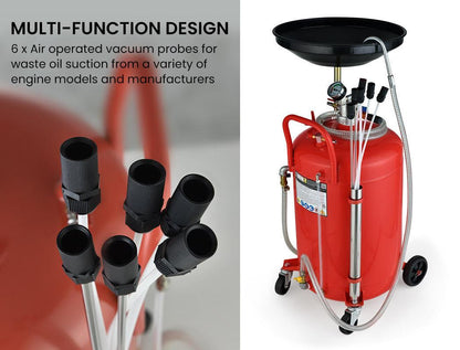 T-REX 80L Mobile Waste Oil Drainer Tank, Pneumatic, Telescopic, Extractor Probes, Workshop.