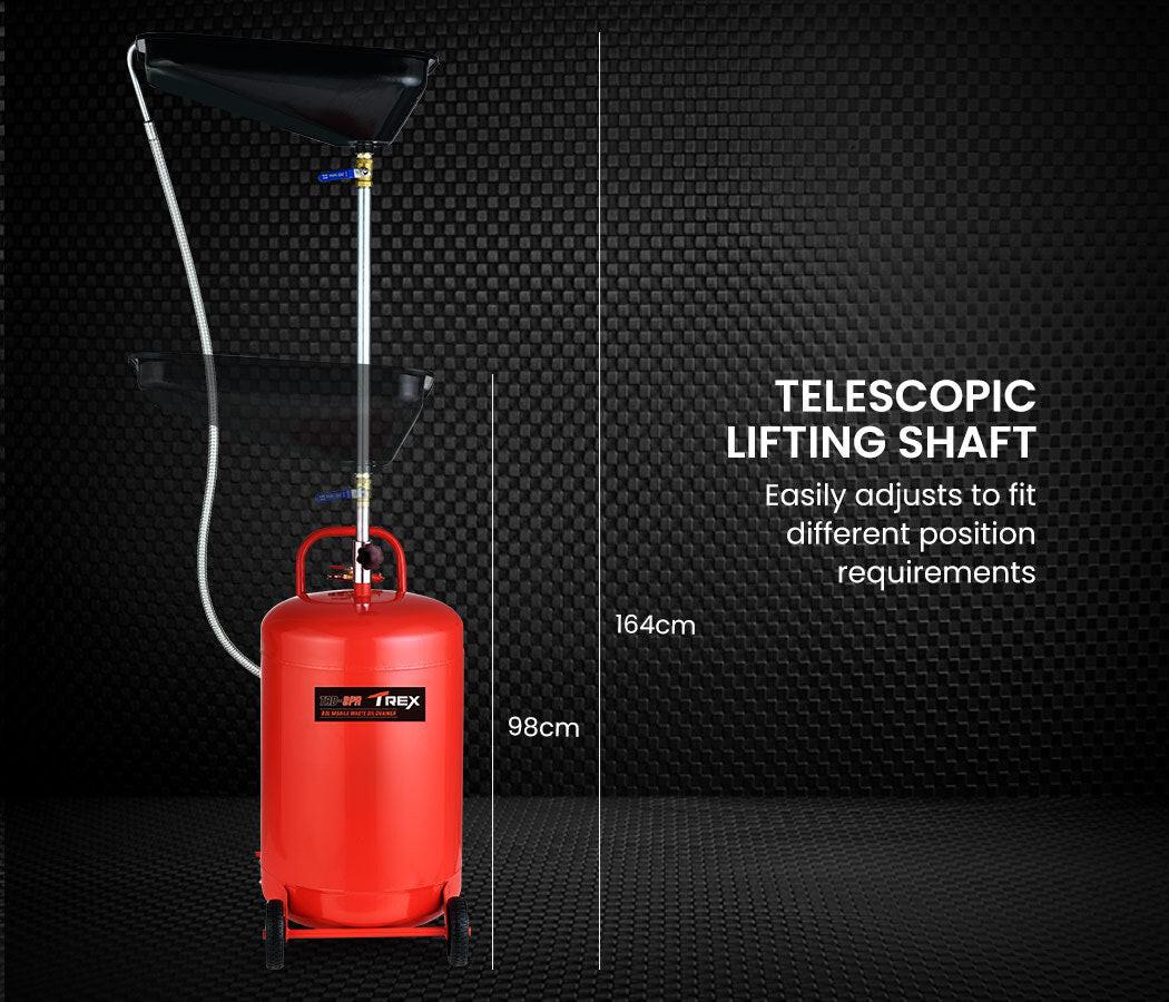 T-REX 80L Mobile Waste Oil Drainer, Telescopic, with Air Compressor Fitting, for Workshop.