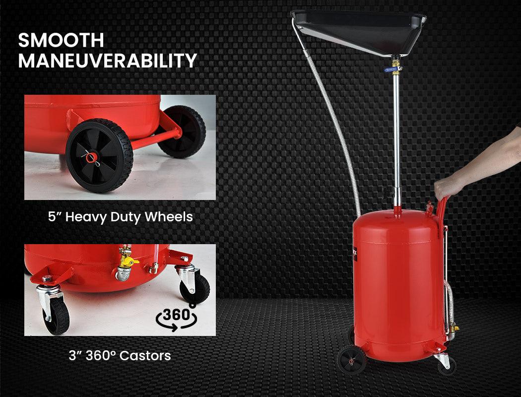T-REX 80L Mobile Waste Oil Drainer, Telescopic, with Air Compressor Fitting, for Workshop.