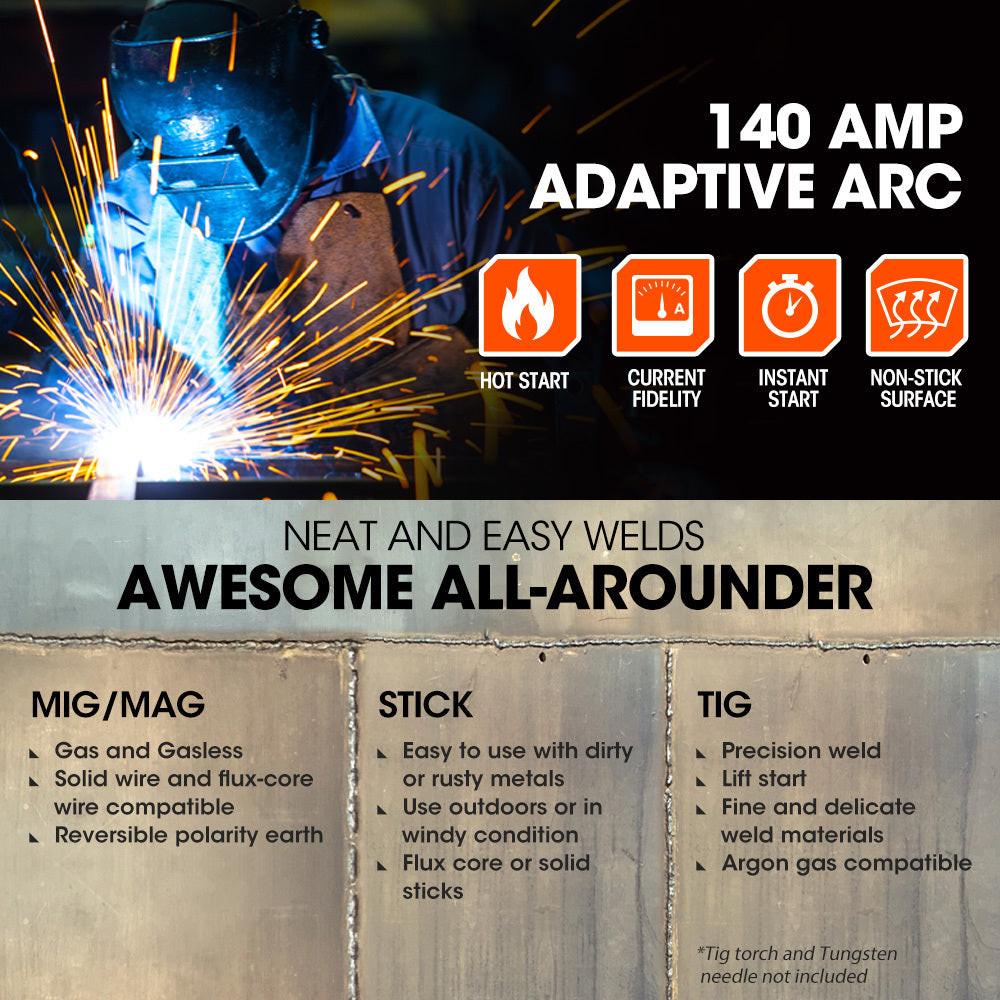 ROSSI 140A MIG/MAG/MMA/ARC/TIG Multi-Purpose Welder MIG-140, Flux/Solid Wire/CO2 Or Argon Gas.