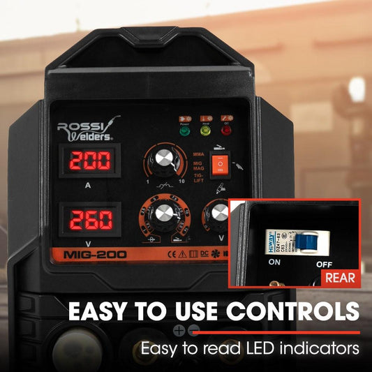 ROSSI 200A MIG/MAG/MMA/ARC/TIG Multi-Purpose Welder MIG-200, Flux/Solid Wire/CO2 Or Argon Gas.