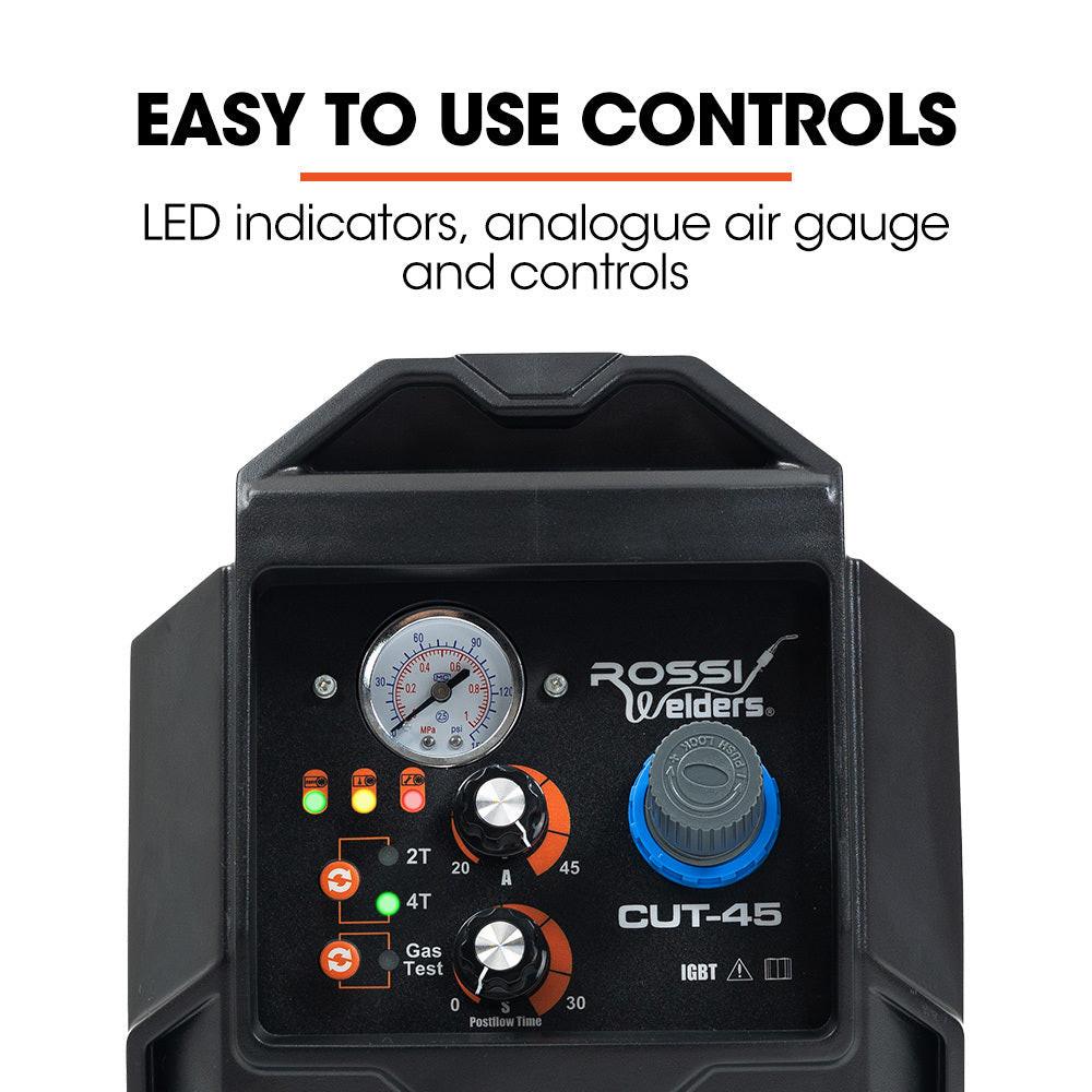 ROSSI 45A Plasma Cutter, Non-Touch Pilot ARC for Easy Cuts of Painted or Rusty Metals, DC Inverter Cutting Machine.