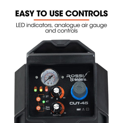 ROSSI 45A Plasma Cutter, Non-Touch Pilot ARC for Easy Cuts of Painted or Rusty Metals, DC Inverter Cutting Machine.