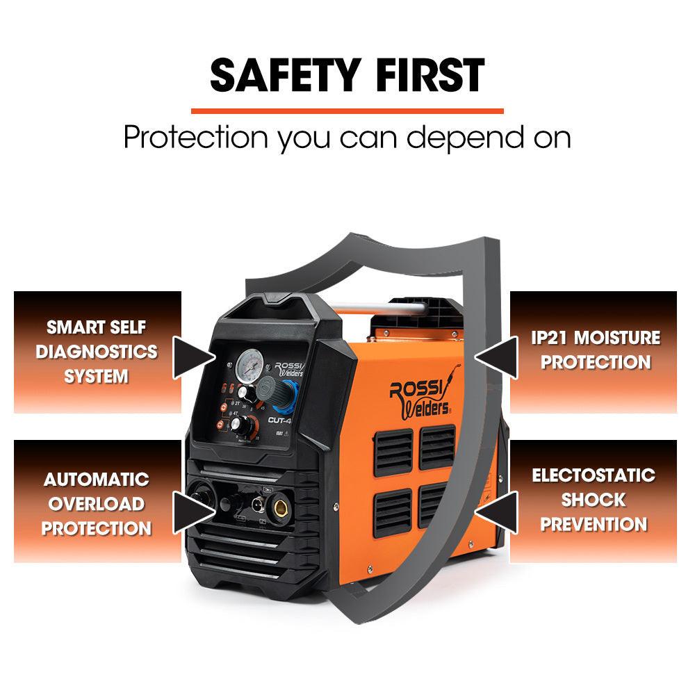 ROSSI 45A Plasma Cutter, Non-Touch Pilot ARC for Easy Cuts of Painted or Rusty Metals, DC Inverter Cutting Machine.