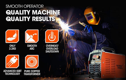 ROSSI 200 Amp Portable Inverter Arc Stick Welder, MMA DC Gas Inverter Welding Machine, 15A Plug.