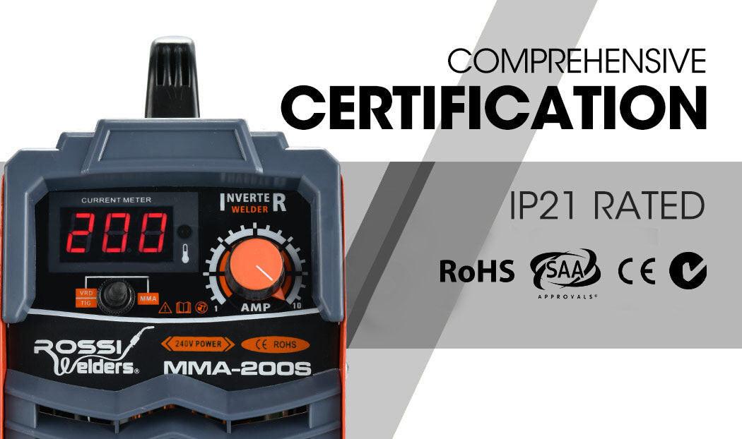 ROSSI 200 Amp Portable Inverter Arc Stick Welder, MMA DC Gas Inverter Welding Machine, 15A Plug.