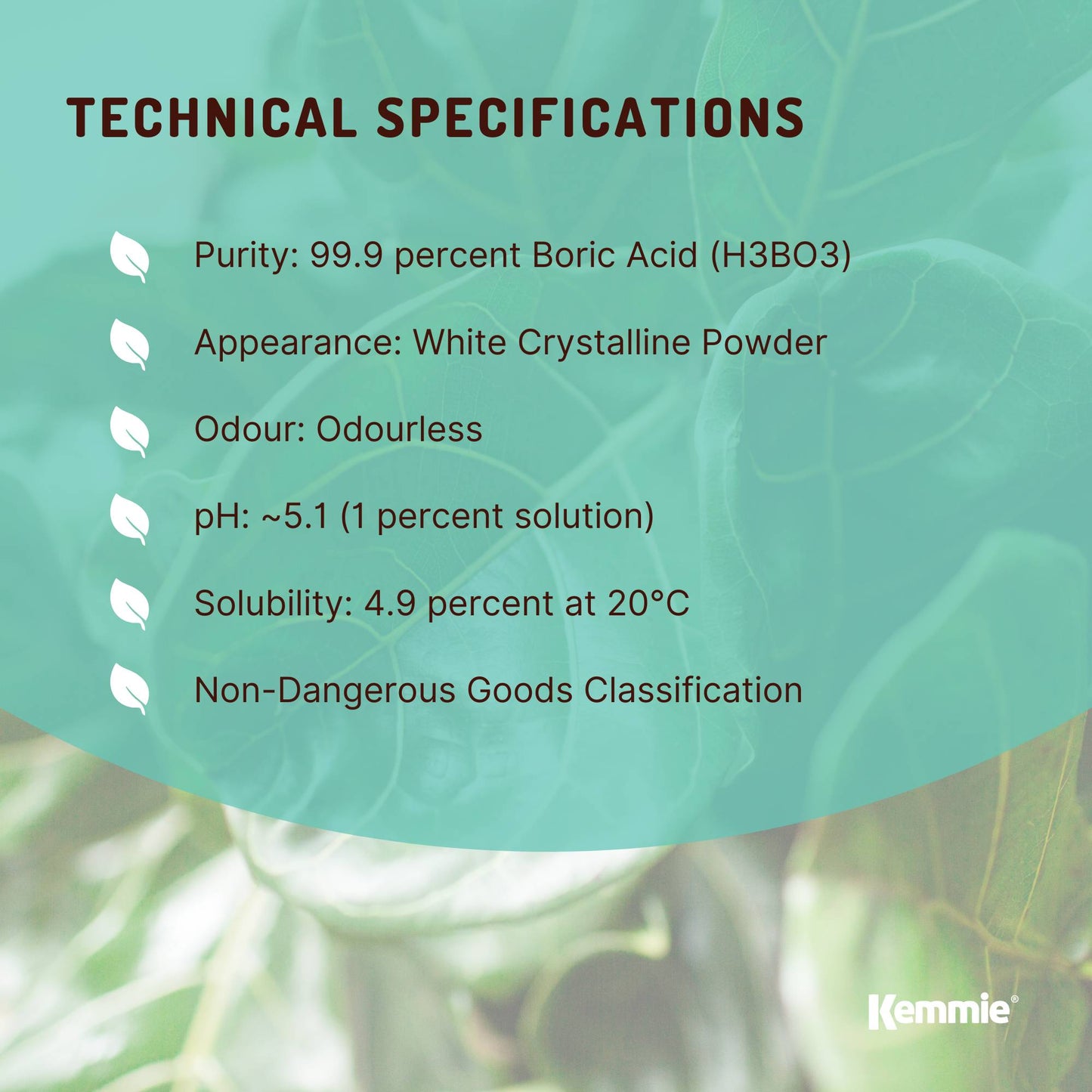 Kemmie 20Kg Boric Acid Powder 99.9% Pure - Soluble Orthoboric Acid H3BO3