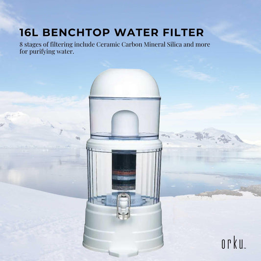 16L Benchtop 8 Stage Water Filter - Ceramic Carbon Mineral Stone Silica Purifier.