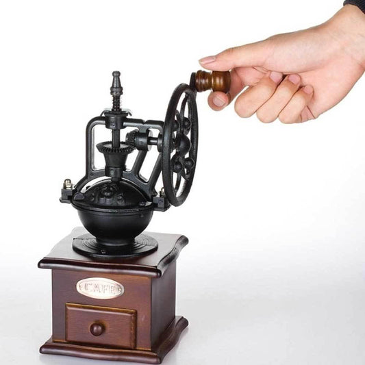 Coffee Bean Grinder - Vintage Retro Manual Wood Hand Wheel Nut Mill.
