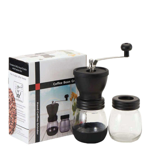 Coffee Bean Grinder - Manual Hand Stainless Ceramic Burr Core Glass Jar Nut Mill.