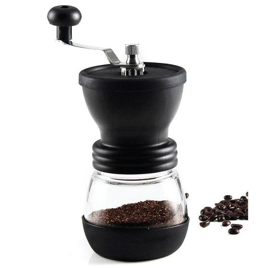 Coffee Bean Grinder - Manual Hand Stainless Ceramic Burr Core Glass Jar Nut Mill.