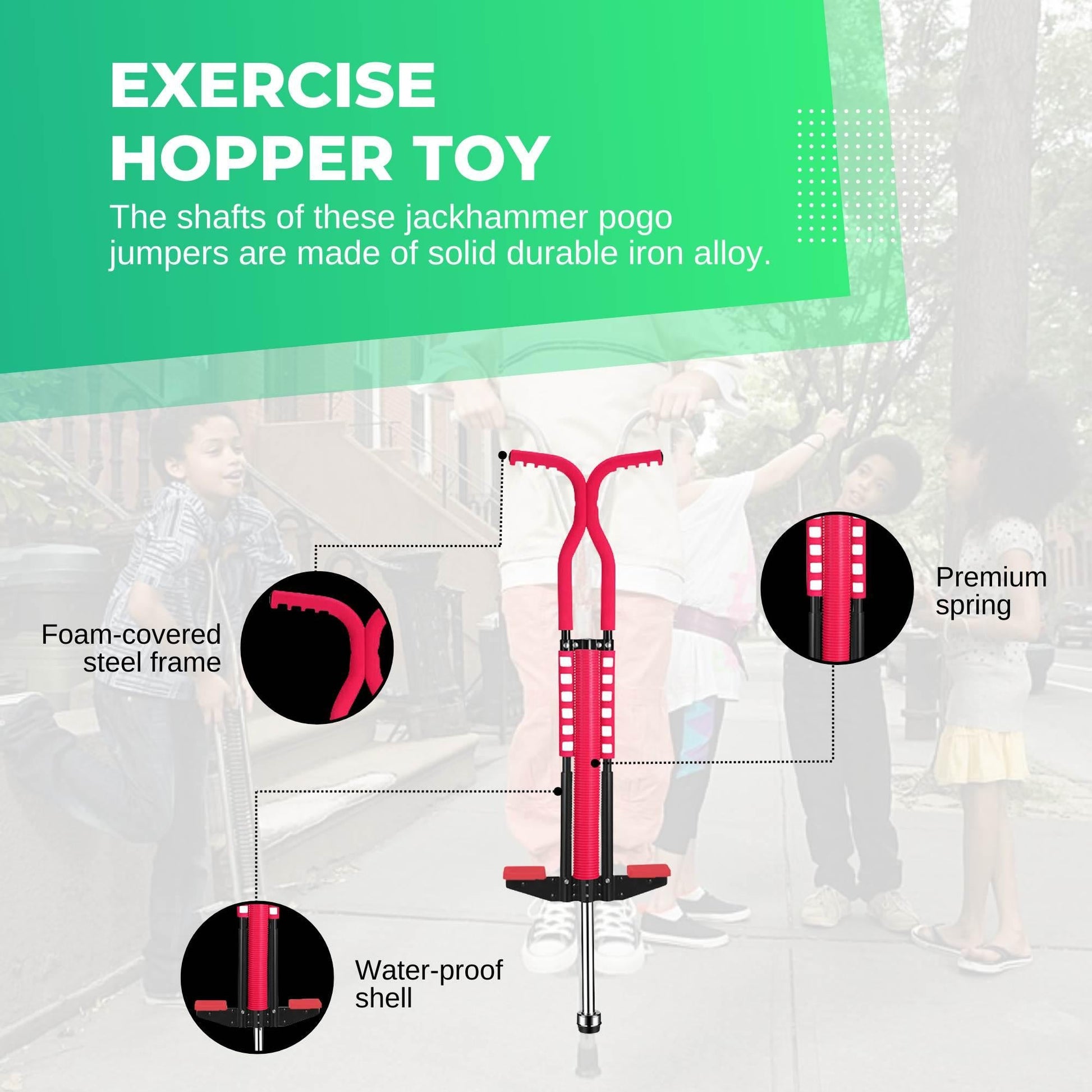 Red Pogo Stick Kids - Childrens Jumping Jackhammer Exercise Hopper Toy.