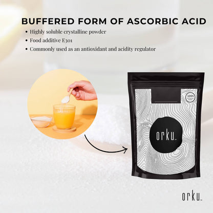 Orku 100g Sodium Ascorbate - High Purity Soluble Crystalline Powder Ingredient.