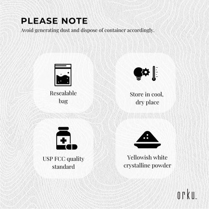 Orku 100g Sodium Ascorbate - High Purity Soluble Crystalline Powder Ingredient.