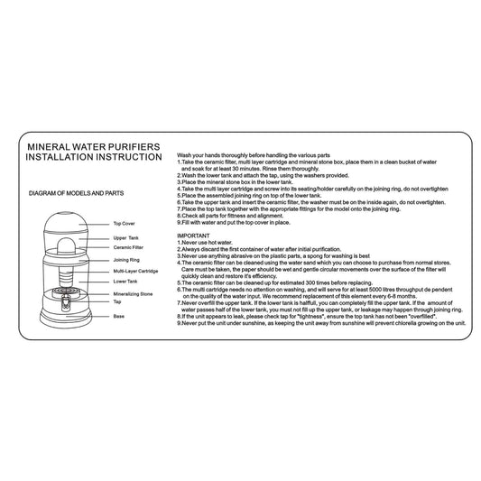 28L Benchtop 8 Stage Water Filter - Ceramic Carbon Mineral Stone Silica Purifier.
