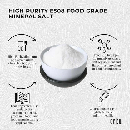 Orku 2Kg Potassium Chloride Powder (KCl) - Food Grade E508 Salt Substitute