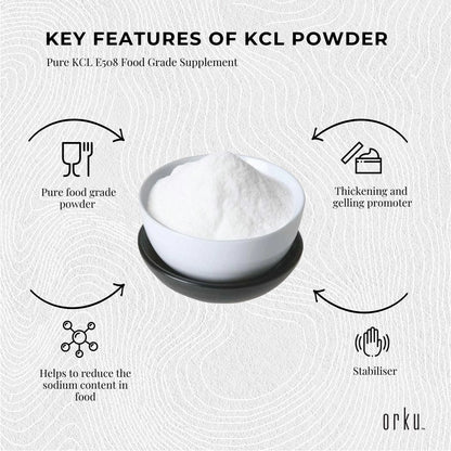 Orku 2Kg Potassium Chloride Powder (KCl) - Food Grade E508 Salt Substitute