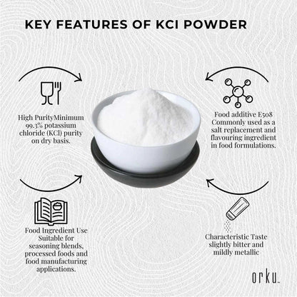 Orku 2Kg Potassium Chloride Powder (KCl) - Food Grade E508 Salt Substitute