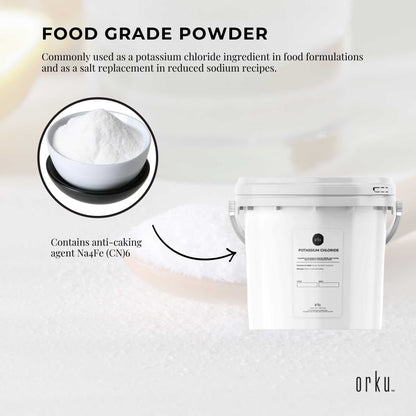 Orku 2Kg Potassium Chloride Powder (KCl) - Food Grade E508 Salt Substitute