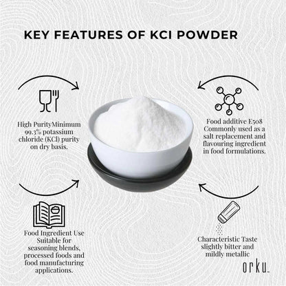 Orku 2Kg Potassium Chloride Powder (KCl) - Food Grade E508 Salt Substitute