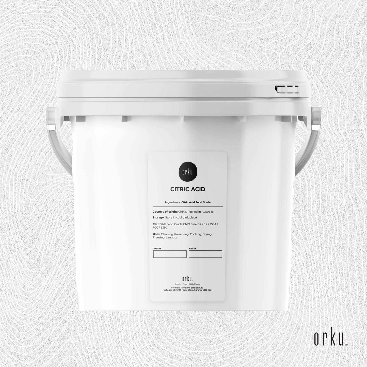 Orku 5Kg Citric Acid Powder Tub - Food Grade Non GMO Anhydrous Preservative E330