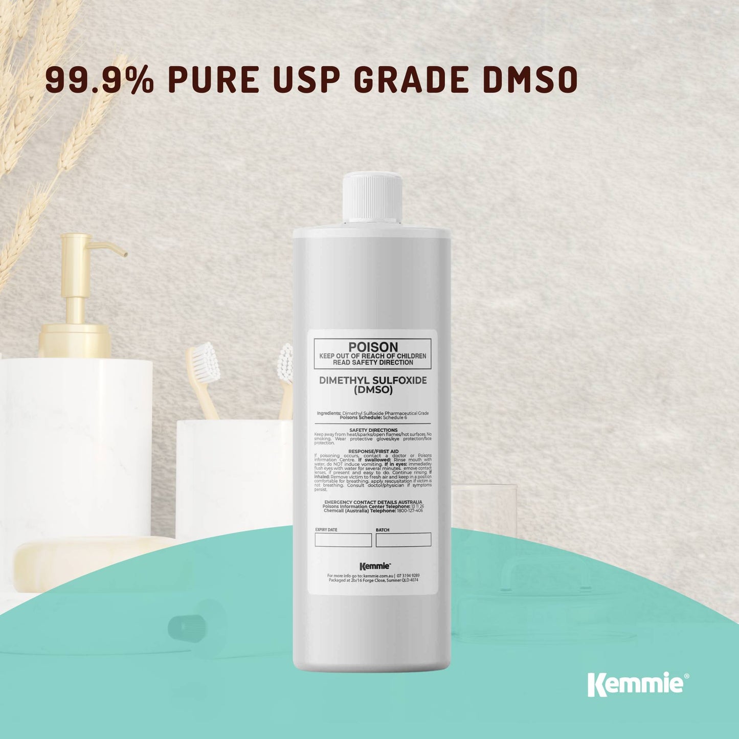 Kemmie 250ml DMSO Liquid 99.9% Pure - USP Grade Dimethyl Sulfoxide Solvent
