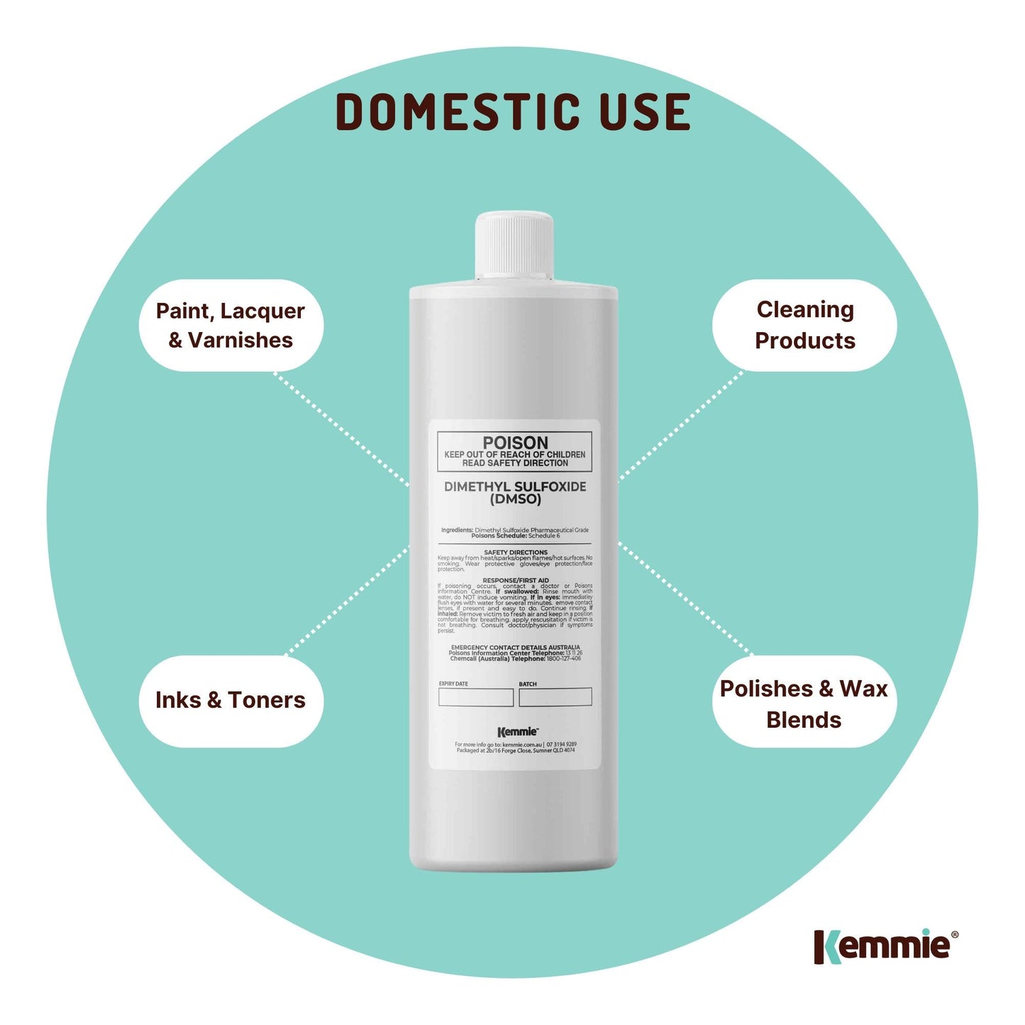 Kemmie 250ml DMSO Liquid 99.9% Pure - USP Grade Dimethyl Sulfoxide Solvent