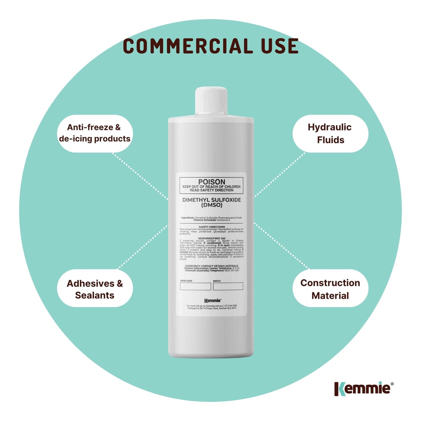 Kemmie 250ml DMSO Liquid 99.9% Pure - USP Grade Dimethyl Sulfoxide Solvent