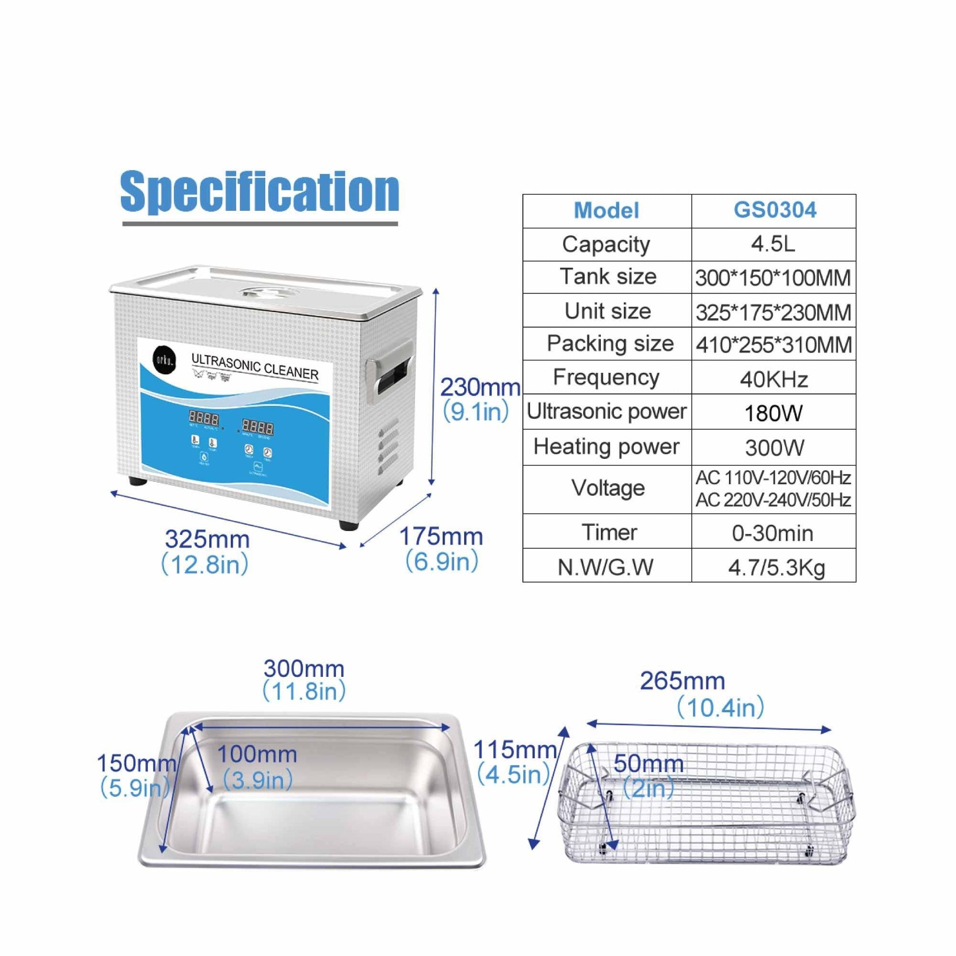 4.5L Digital Ultrasonic Cleaner - Ultra Sonic Bath Jewellery Cleaning.