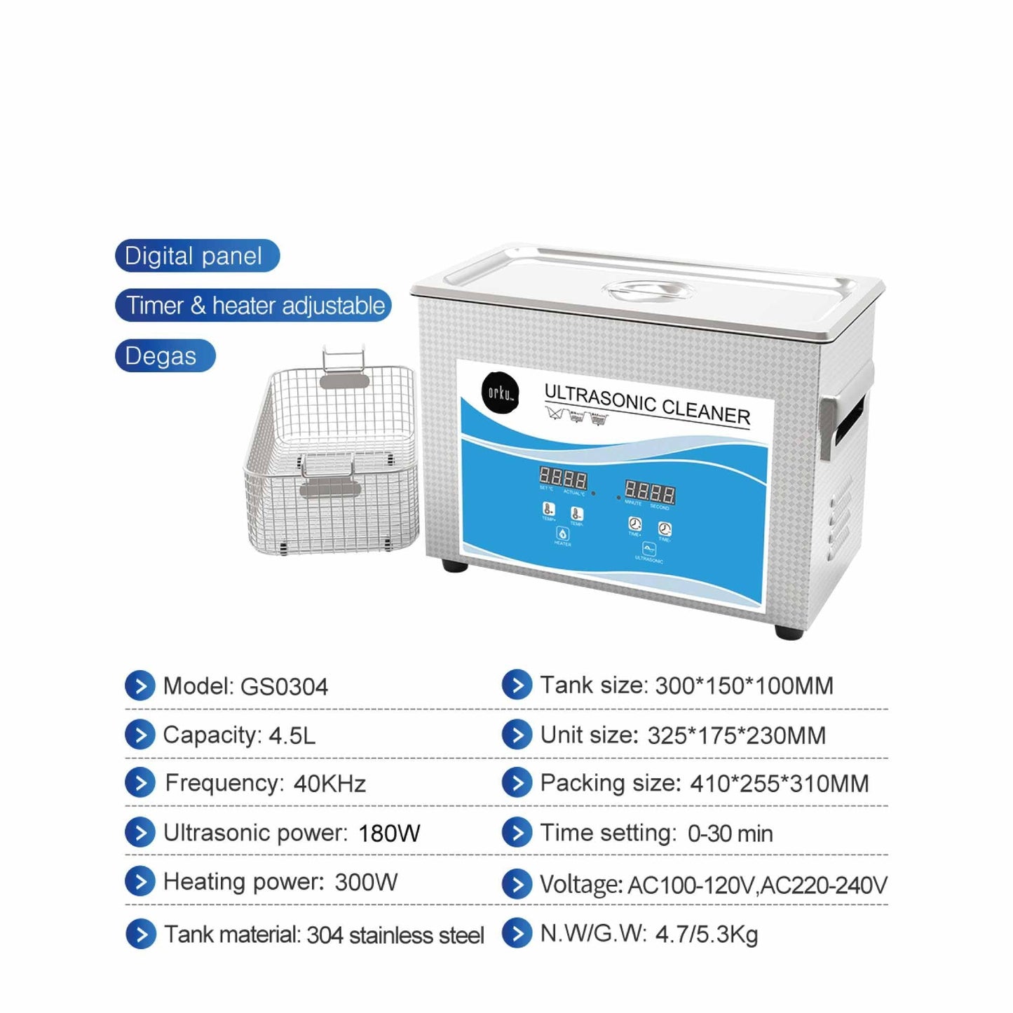4.5L Digital Ultrasonic Cleaner - Ultra Sonic Bath Jewellery Cleaning.