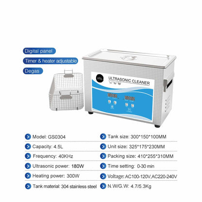 4.5L Digital Ultrasonic Cleaner - Ultra Sonic Bath Jewellery Cleaning.