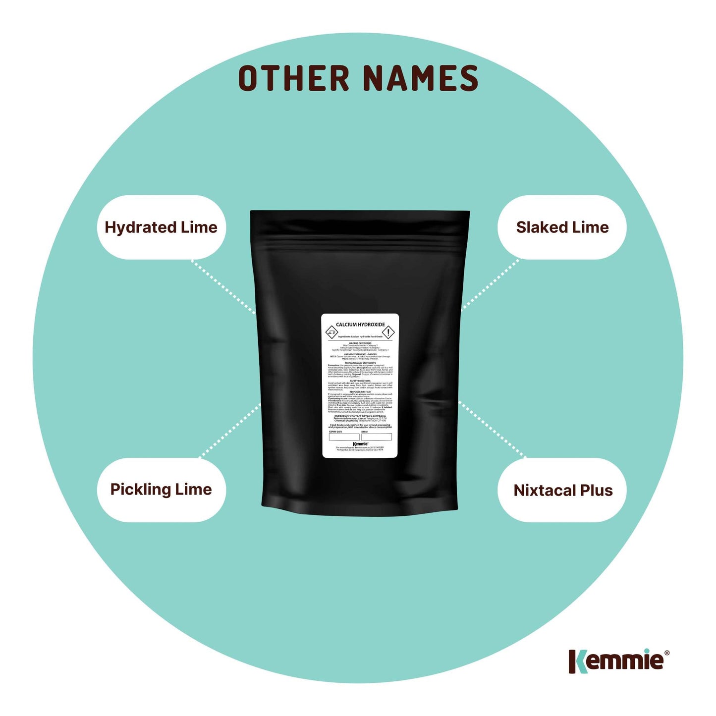 Kemmie 1Kg Calcium Hydroxide Powder - Food Grade Pickling Lime Slaked Lime FCC