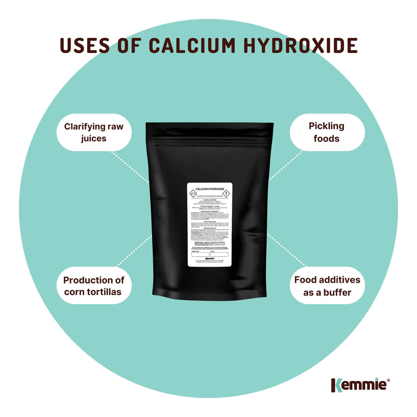 Kemmie 1Kg Calcium Hydroxide Powder - Food Grade Pickling Lime Slaked Lime FCC