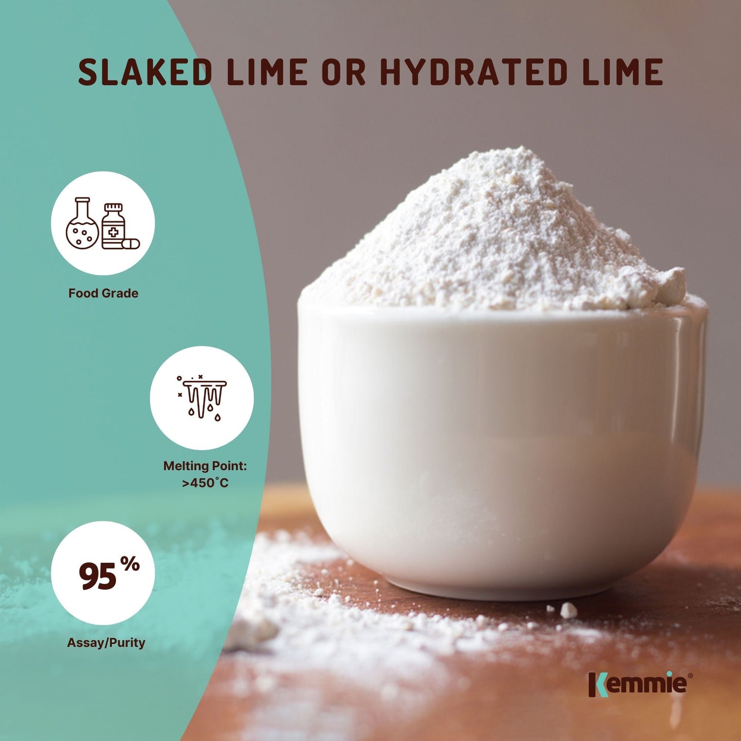 Kemmie 600g Calcium Hydroxide Powder Tub - Food Grade Pickling Lime FCC