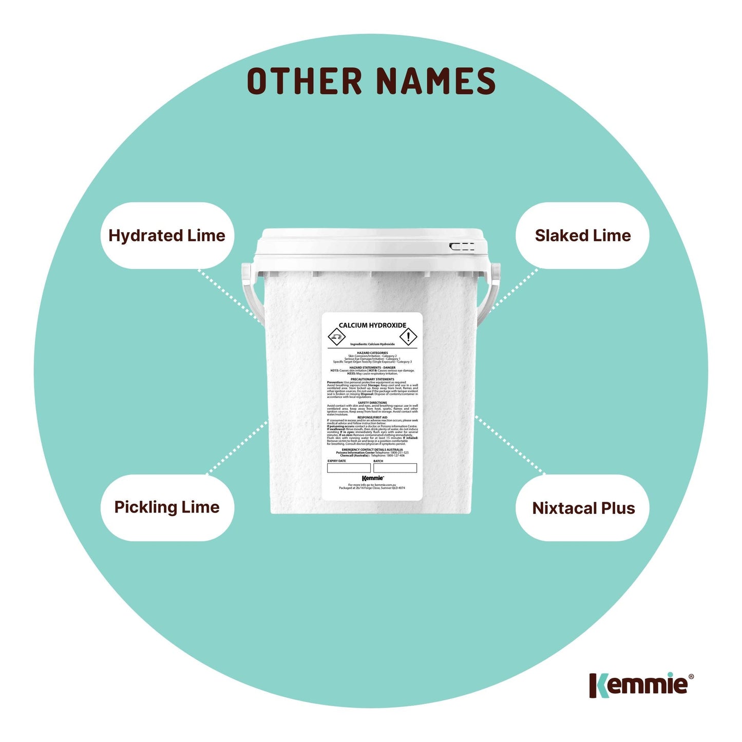 Kemmie 600g Calcium Hydroxide Powder Tub - Food Grade Pickling Lime FCC