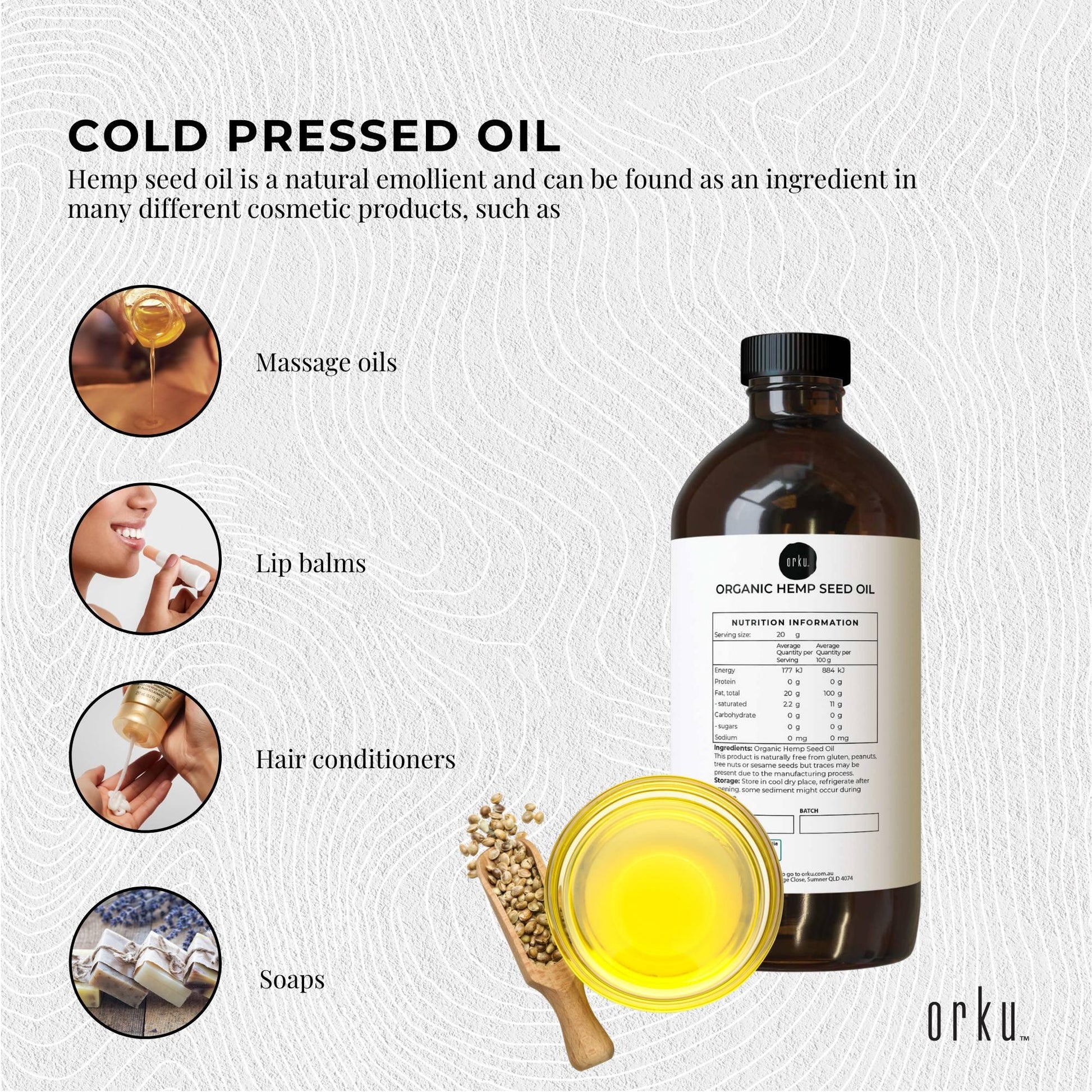Orku 1L Organic Hemp Seed Oil - Cold Pressed Food Grade Oils.