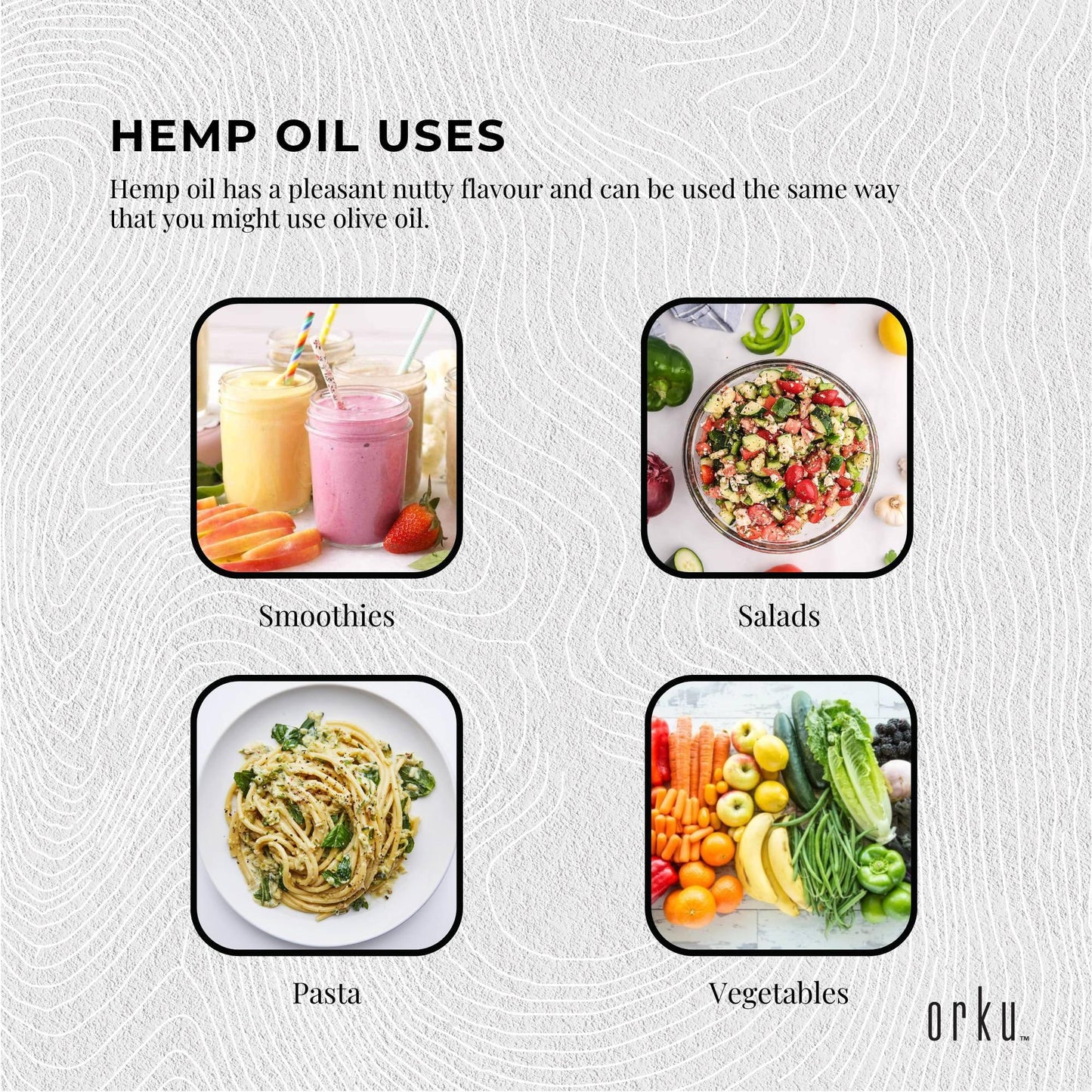 Orku 1L Organic Hemp Seed Oil - Cold Pressed Food Grade Oils.