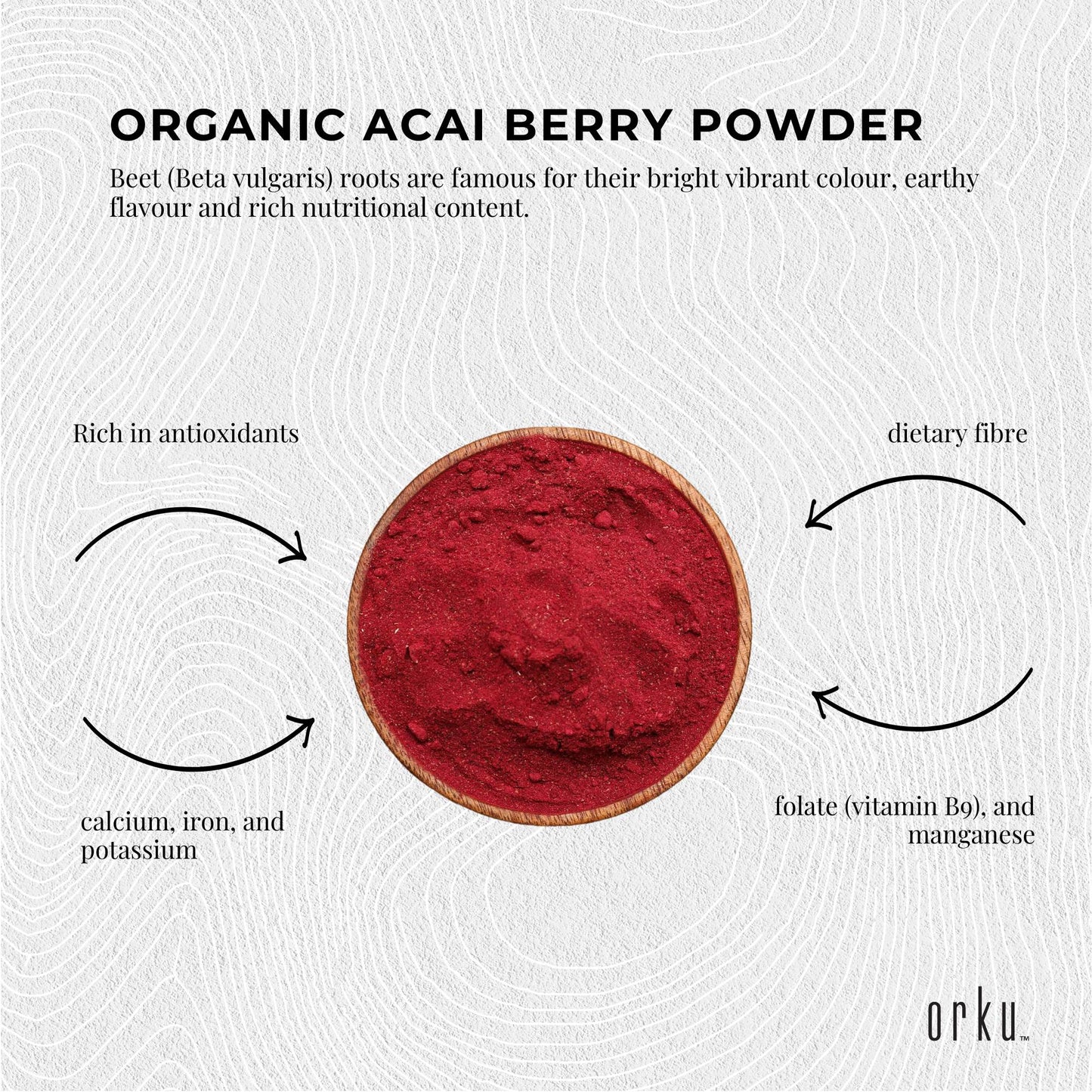 Orku 800g Organic Beetroot Powder - 100% Pure Beet Root Powder - Beta vulgaris